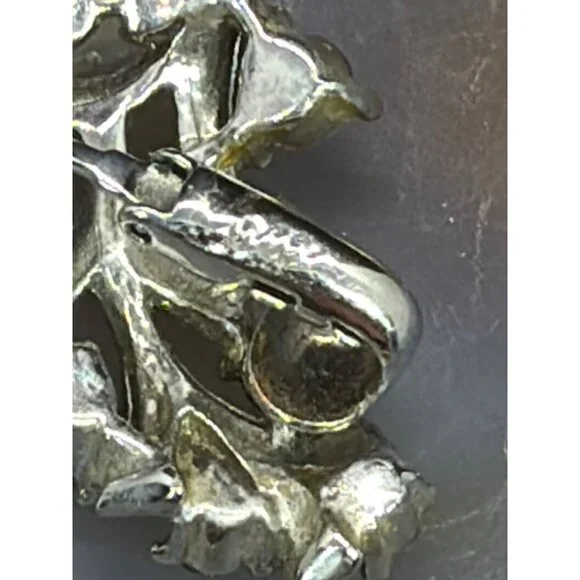 Vintage Signed Coro Blue Rhinestone Wreath Brooch Earring Set Silver Tone 1950s - Picture 9 of 16